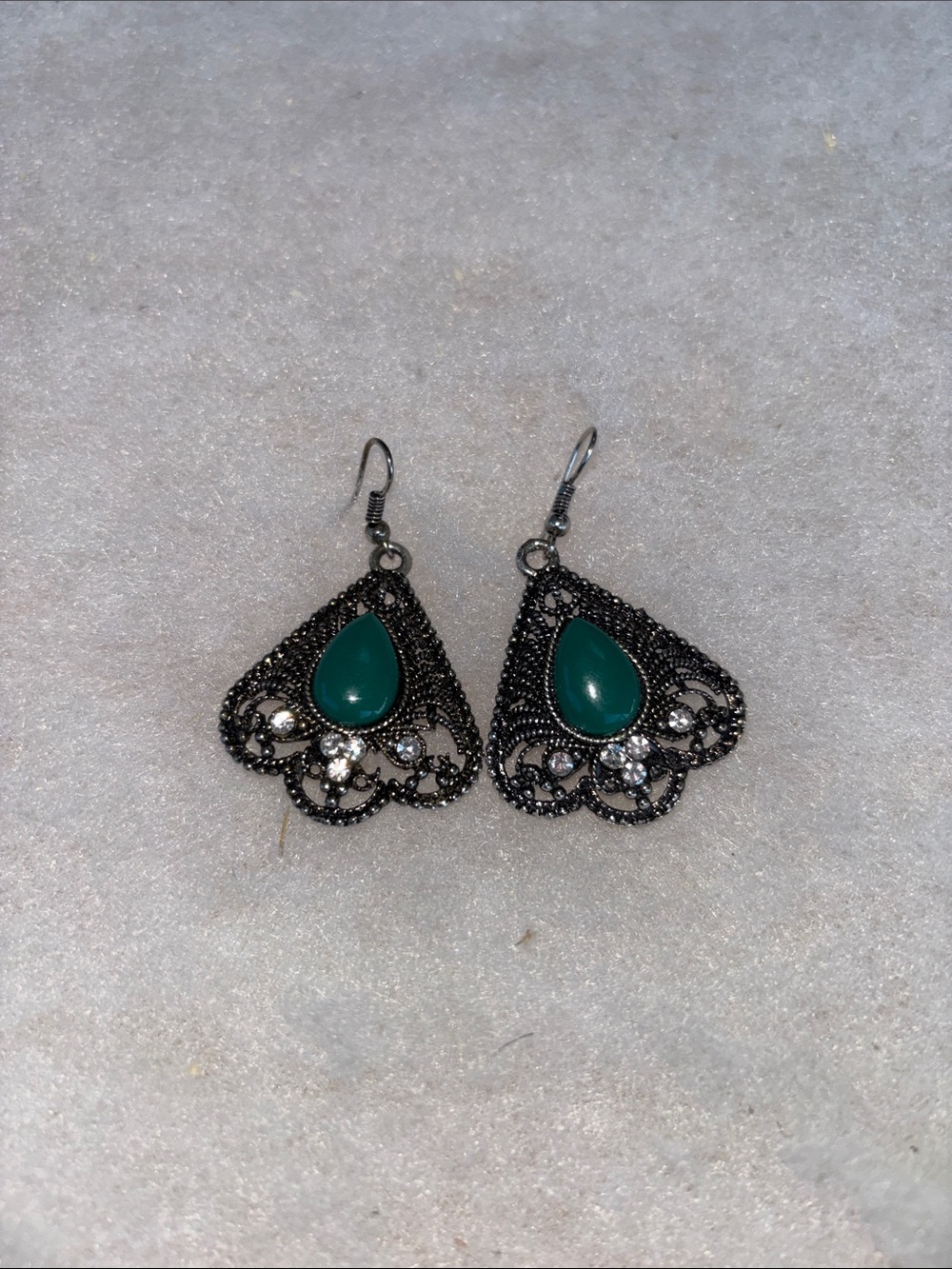 Vintage  Teardrop Filigree Earrings with Teal Stones